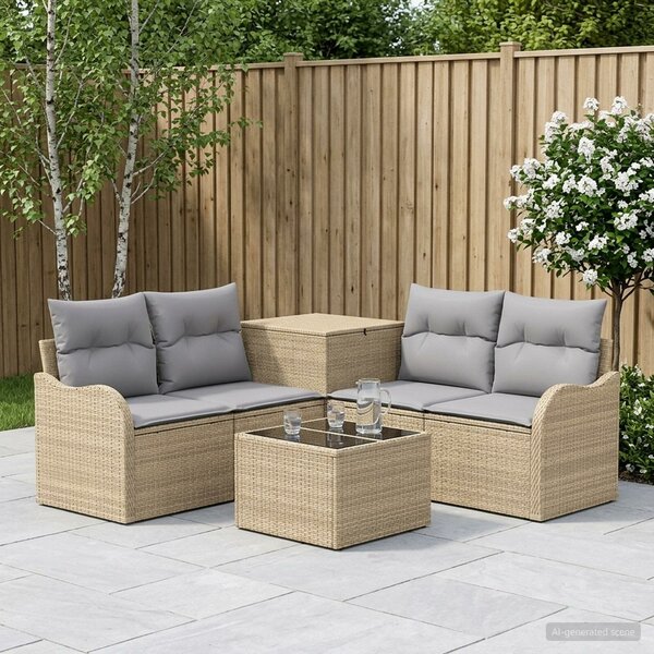 VidaXL Kanapé Szett 6 db Beige és Világosszürke Poli rattan és acél