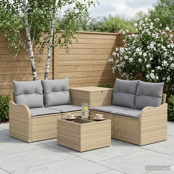 VidaXL Kanapé Szett 6 db Beige és Világosszürke Poli rattan és acél