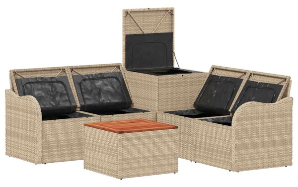VidaXL Kanapé Szett 6 db Beige és Világosszürke Poli rattan és acél