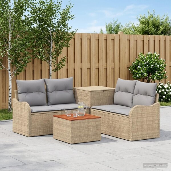 VidaXL Kanapé Szett 6 db Beige és Világosszürke Poli rattan és acél