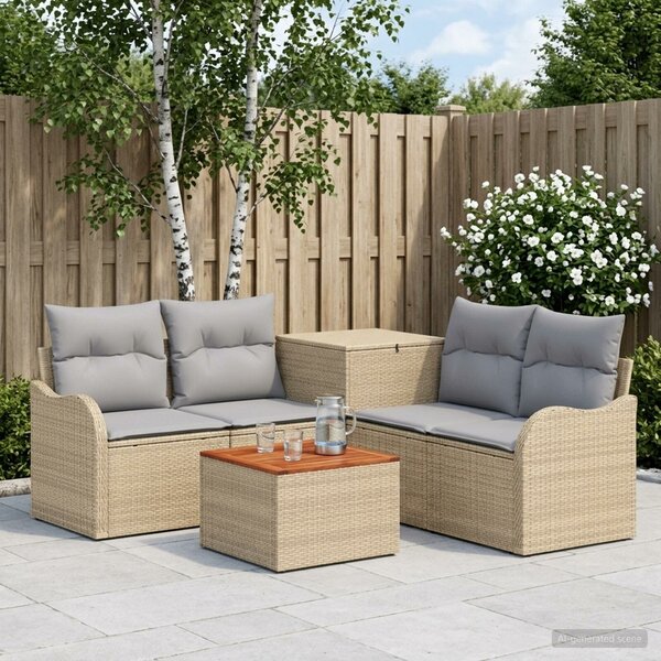 VidaXL Kanapé Szett 6 db Beige és Világosszürke Poli rattan és acél