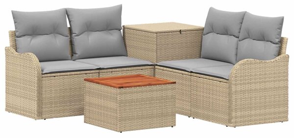 VidaXL Kanapé Szett 6 db Beige és Világosszürke Poli rattan és acél