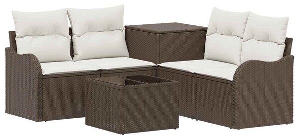 VidaXL Kanapé Szett 6 db Barna és Krémfehér Poli rattan és acél