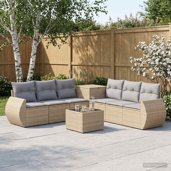 VidaXL Kanapé Szett 8 db Beige és Világosszürke Poli rattan és acél