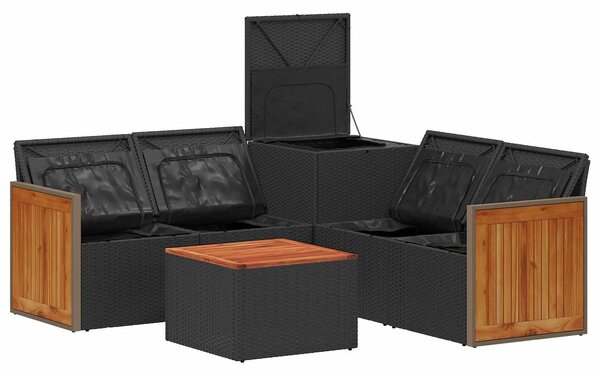 VidaXL Kanapé Szett 6 db Fekete és krémfehér Poli rattan és acél