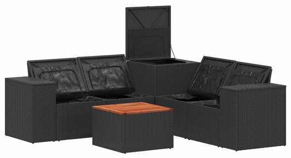 VidaXL Kanapé Szett 6 db Fekete Poli rattan és acél
