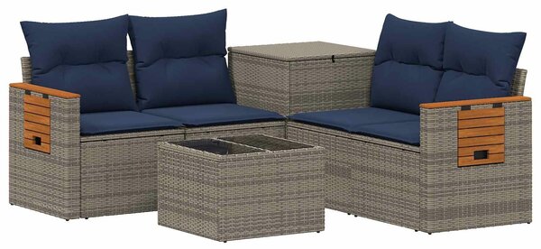 VidaXL Kanapé Szett 6 db Szürke és sötétkék Poli rattan és acél