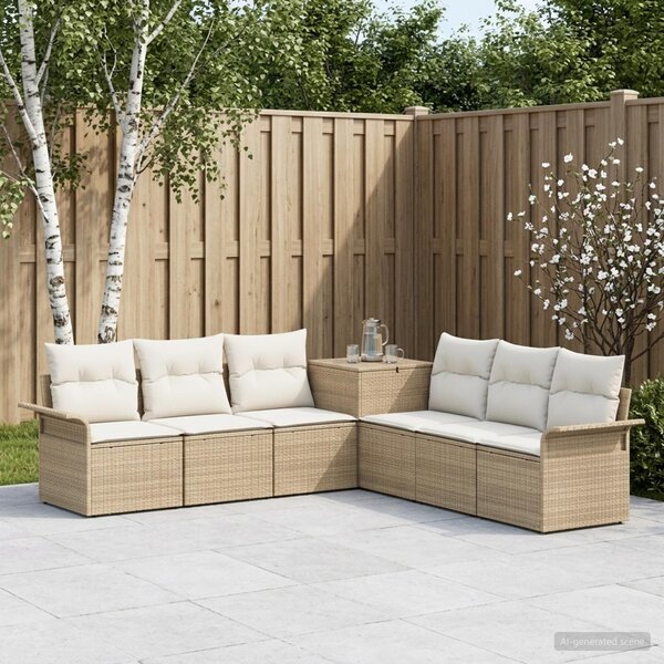VidaXL Kanapé Szett 7 db Beige és Krémszínű Poli rattan és acél