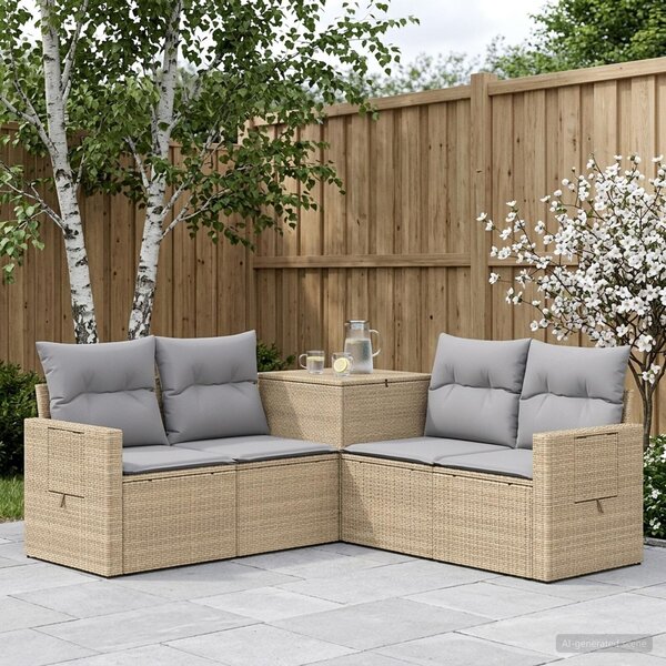 VidaXL Kanapé Szett 5 db Beige és Világosszürke Poli rattan és acél