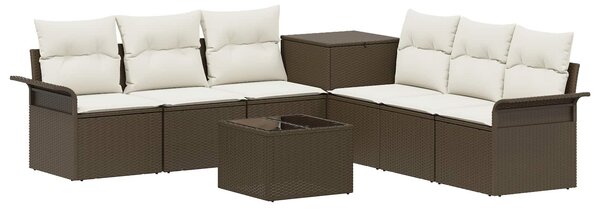 VidaXL Kanapé Szett 8 db Barna és Krémfehér Poli rattan és acél