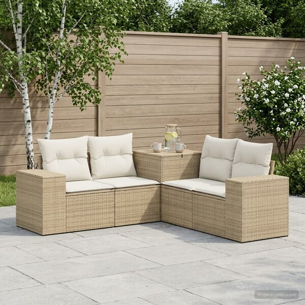VidaXL Kanapé Szett 5 db Beige és Krémszínű Poli rattan és acél