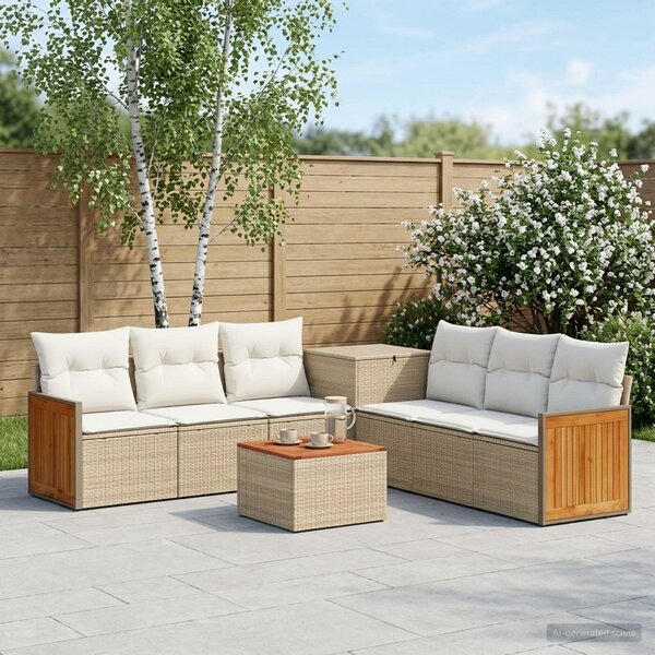 VidaXL Kanapé Szett 8 db Beige és Krémszínű Poli rattan és acél