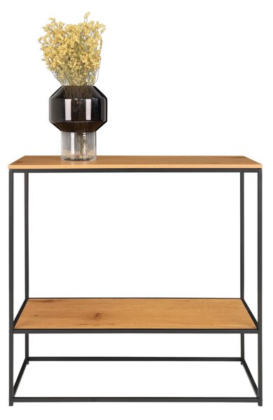 Konzolasztal 2 polccal, tölgyhatású, 80x36x80cm