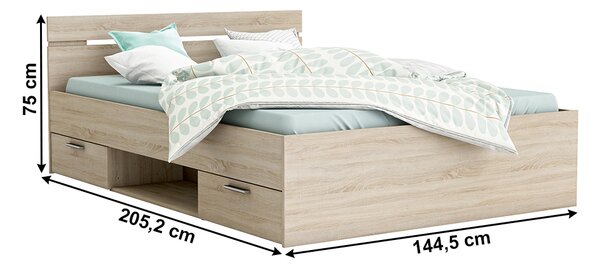 Franciaágy 140 cm Michigin (sonoma tölgy) (matrac és ágyrács nélkül)