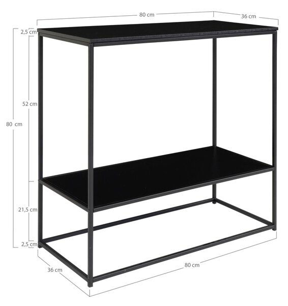 Konzolasztal 2 polccal, fekete 80x36x80cm