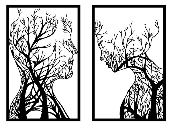 Fém fali dekoráció, twin trees, 2x 40 x 63 cm