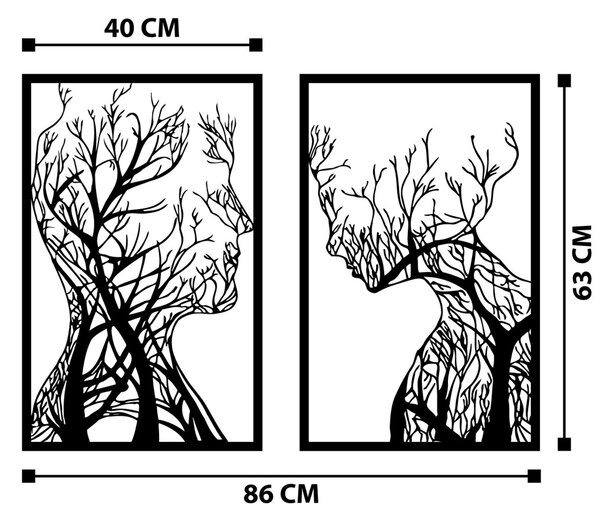 Fém fali dekoráció, twin trees, 2x 40 x 63 cm