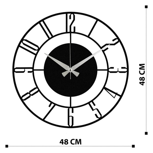 Dekoratív fém falióra, fekete, 48 cm
