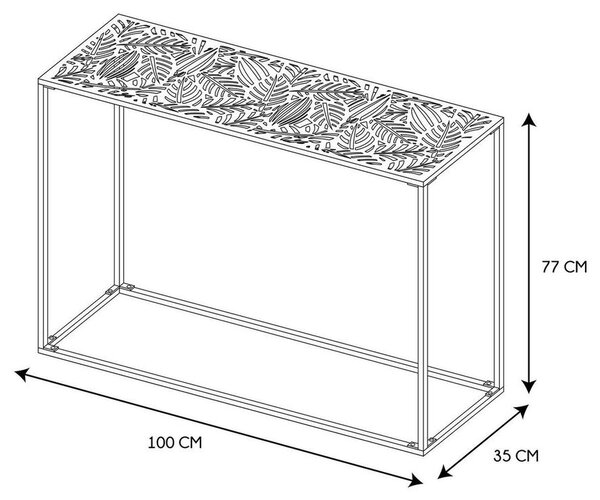 Konzolasztal, fekete fém, leveles mintával, 100 cm – FEUILLETTE