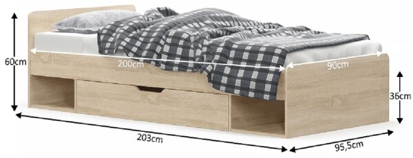 Egyszemélyes ágy 90 cm Thornham 1S/90 (sonoma tölgy) (tárhellyel)
