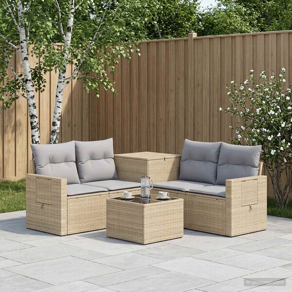 VidaXL Kanapé Szett 6 db Beige és Világosszürke Poli rattan és acél