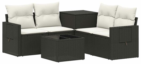 VidaXL Kanapé Szett 6 db Fekete és krémfehér Poli rattan és acél