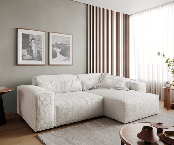 DELIFE Sarokkanapé Sirpio 230x155 cm bouclé krémfehér rekamié változtatható