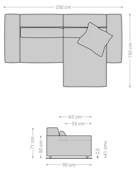 DELIFE Sarokkanapé Sirpio 230x155 cm bouclé krémfehér rekamié változtatható