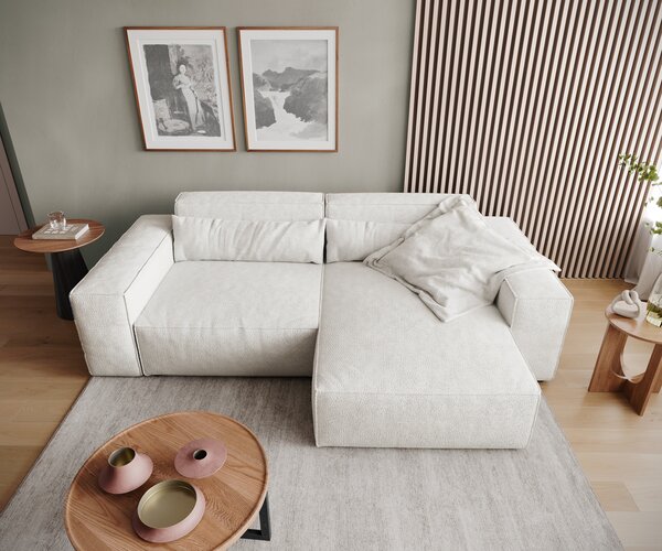 DELIFE Sarokkanapé Sirpio 230x155 cm bouclé krémfehér rekamié változtatható