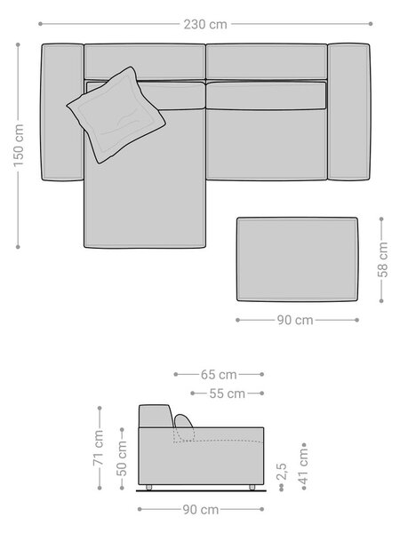 DELIFE Sarokkanapé Sirpio 230x155 cm bőr imitáció vintage antracit variálható rekamié puffal