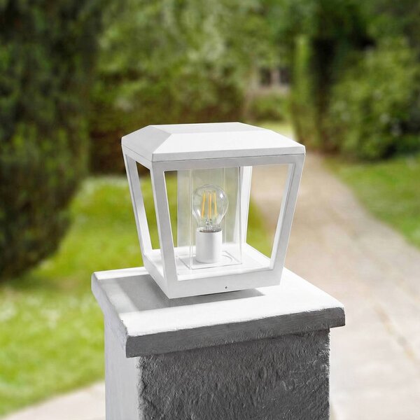 Lucande Dunia talapzati világítás, fehér, fém, 24 cm, E27, IP54, dimmelhető, Fehér / opál, Alumínium, Modern