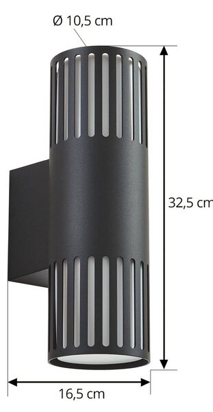 Lindby kültéri fali lámpa Lurinda, 2 izzós, fekete, Ø10cm, dimmelhető, Fekete, Alumínium, Modern