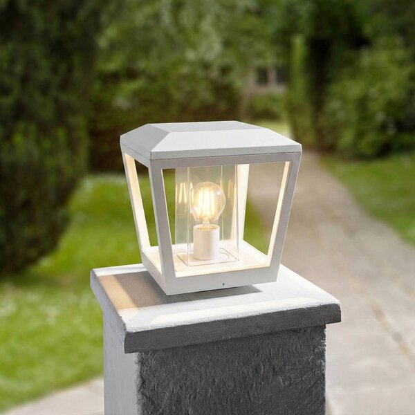 Lucande Dunia talapzati világítás, fehér, fém, 24 cm, E27, IP54, dimmelhető, Fehér / opál, Alumínium, Modern