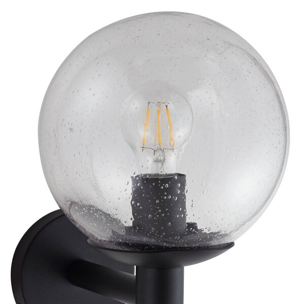 Lindby kültéri fali lámpa Dangan, fekete/átlátszó, üveg, Ø 20 cm, dimmelhető, Tiszta / átlátszó, Üveg, Modern