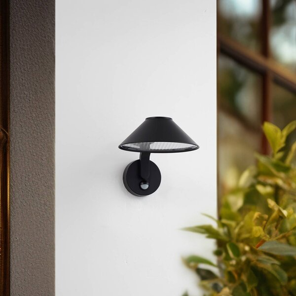 Lindby LED fali lámpa Capelo, fekete, fém, érzékelő, Ø20cm, Fekete, Alumínium, Modern