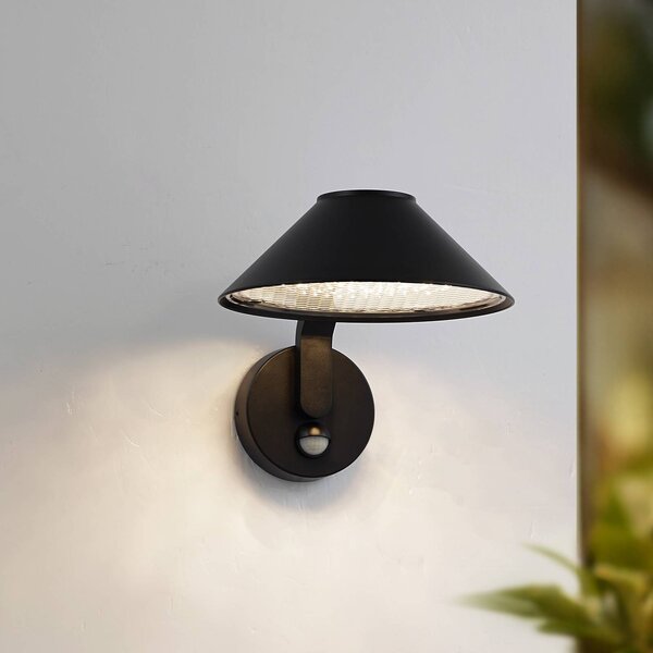 Lindby LED fali lámpa Capelo, fekete, fém, érzékelő, Ø20cm, Fekete, Alumínium, Modern