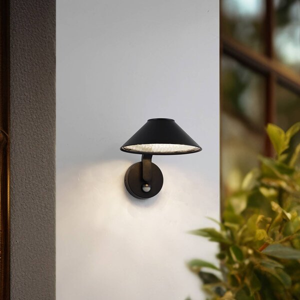 Lindby LED fali lámpa Capelo, fekete, fém, érzékelő, Ø20cm, Fekete, Alumínium, Modern