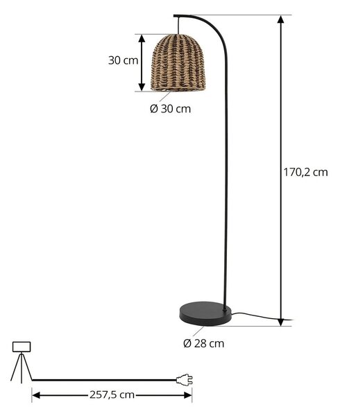 Lindby Taryn kültéri állólámpa, barna, műanyag, IP44 172 cm, Világos fa, Műanyag, Vidéki otthon / Rusztikus
