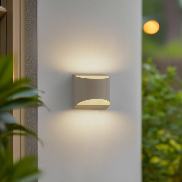 Lindby Lenore LED kültéri fali lámpa, bézs, fém, 13,5 cm, Krém / borostyánsárga, Alumínium, Modern