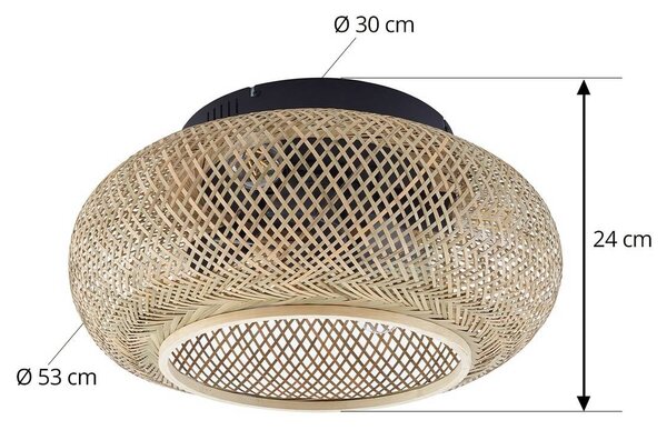 Lucande mennyezeti ventilátor világítással Cordie, DC, csendes, Ø 53 cm, dimmelhető, Világos fa, Nappali / Étkező, Bambusz, Vidéki otthon / Rusztikus