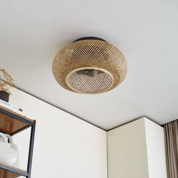 Lucande mennyezeti ventilátor világítással Cordie, DC, csendes, Ø 53 cm, dimmelhető, Világos fa, Nappali / Étkező, Bambusz, Vidéki otthon / Rusztikus