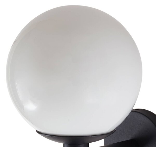 Lindby kültéri fali lámpa Dangan, fekete/fehér, üveg, Ø 20 cm, dimmelhető, Fehér / opál, Üveg, Modern