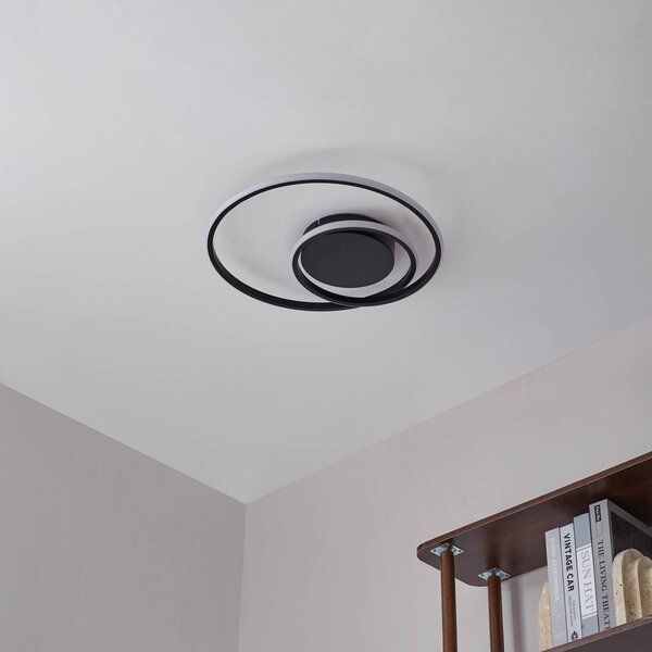 Lindby LED mennyezeti lámpa Kyron, fekete, alumínium, dimmelhető, Ø45cm, dimmelhető, Fekete, Nappali / Étkező, Alumínium, Modern
