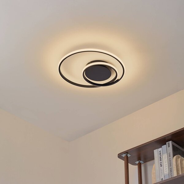 Lindby LED mennyezeti lámpa Kyron, fekete, alumínium, dimmelhető, Ø45cm, dimmelhető, Fekete, Nappali / Étkező, Alumínium, Modern