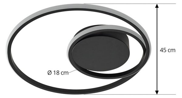 Lindby LED mennyezeti lámpa Kyron, fekete, alumínium, dimmelhető, Ø45cm, dimmelhető, Fekete, Nappali / Étkező, Alumínium, Modern