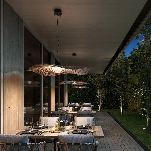 Bover LED kültéri függőlámpa Mediterránia, barna, Ø 105 cm, dimmelhető, Barna / rozsda, Műanyag, Dizájn