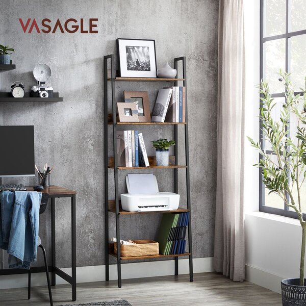 VASAGLE Alinru Létrapolc 5 Polccal Vintage Barna-Fekete Ipari Design