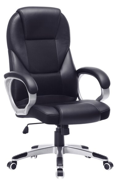 SONGMICS OBG22B ergonomikus forgószék PU bőr fekete görgőkkel