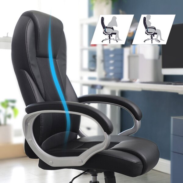 SONGMICS OBG22B ergonomikus forgószék PU bőr fekete görgőkkel