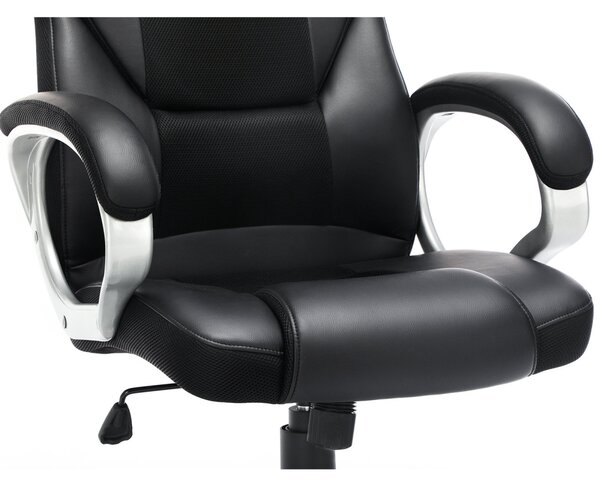 SONGMICS OBG22B ergonomikus forgószék PU bőr fekete görgőkkel